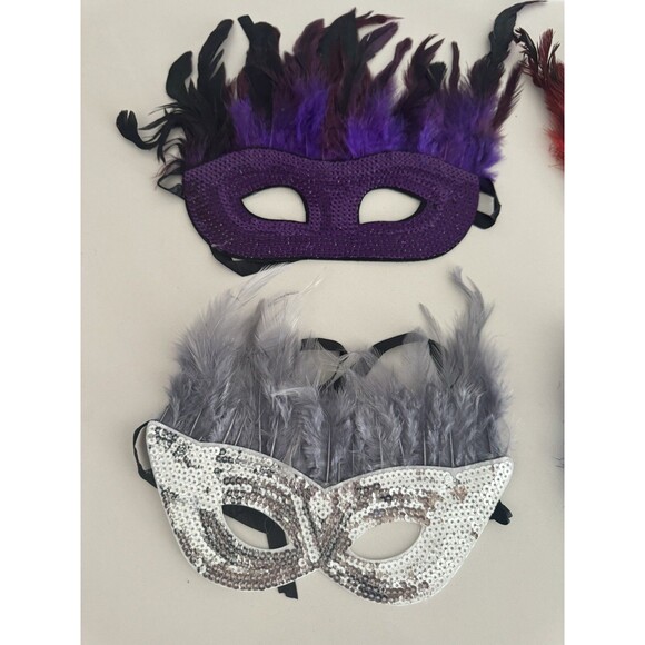 Halloween Feather Mask Costume Accessory Mardi Gras Dress Up Party bundle - Picture 3 of 9